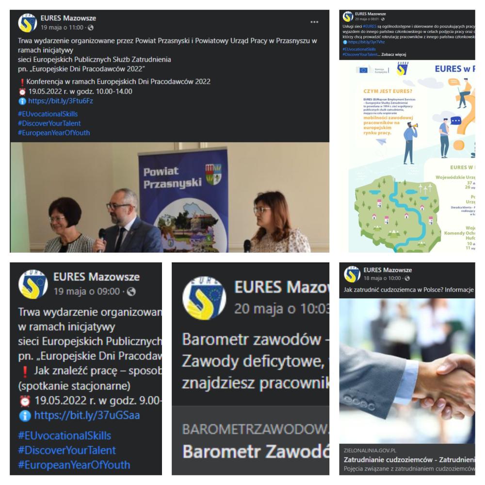 Zdjęcie galerii artykułu:  - Posty opublikowane w trakcie kampanii informacyjnej na Facebooku na profilu EURES Mazowsze